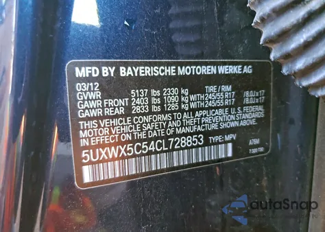 2012 BMW X3 xDrive28I from USA, damaged, VIN 5UXWX5C54CL728853